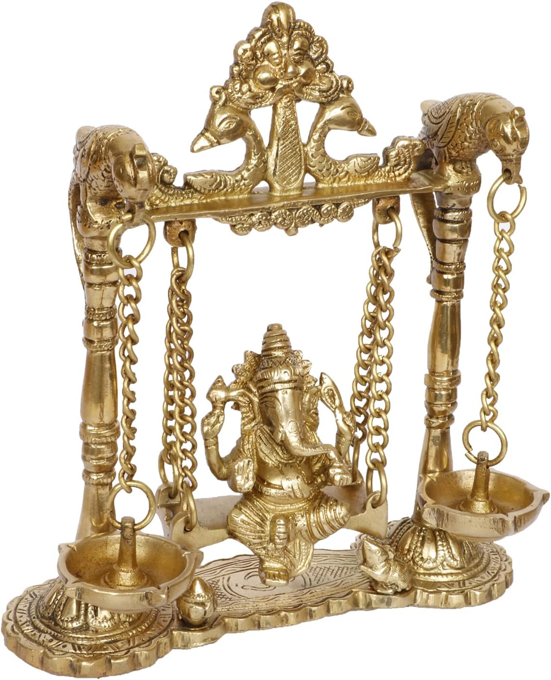 Brass Ganesh Jhula with Diya Hanging Swing Statue for Home Décor, 9 Inch E651595