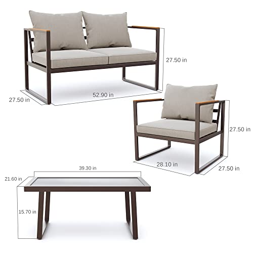 4-Piece Outdoor Patio Set with Sofa and Tempered Glass Table F97509