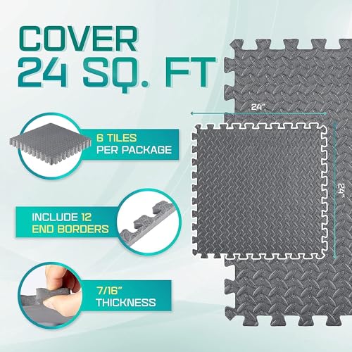 Puzzle Exercise Mat for Home Gym, EVA Interlocking Foam Floor Tiles with Border I79139