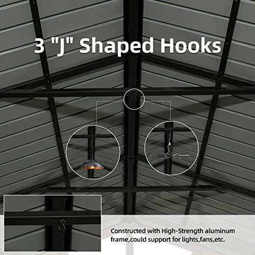 10 x 10 ft Hardtop Gazebo with Netting and Curtains, Galvanized Steel Roof for Patio and Garden X50618