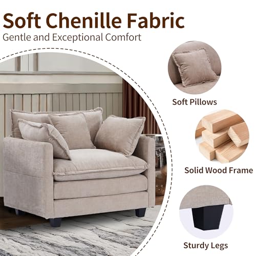 Chenille Lounge Chair with Ottoman, Beige W1064