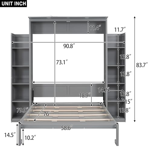 Full Size Murphy Bed with Shelves and LED Lights W133815