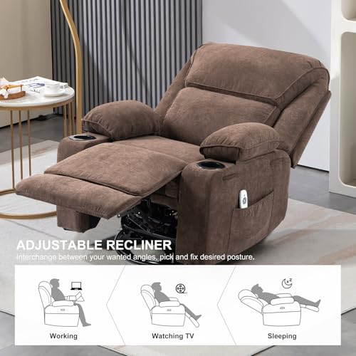 Massage Heated Swivel Rocking Recliner Chair with Cup Holders Z657