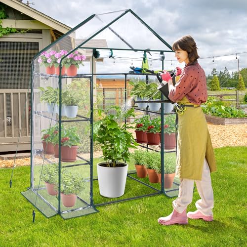 Greenhouse for Outdoors with Mesh Side Windows, 3 Tiers 4 Shelves, Walk-In Plant House B848