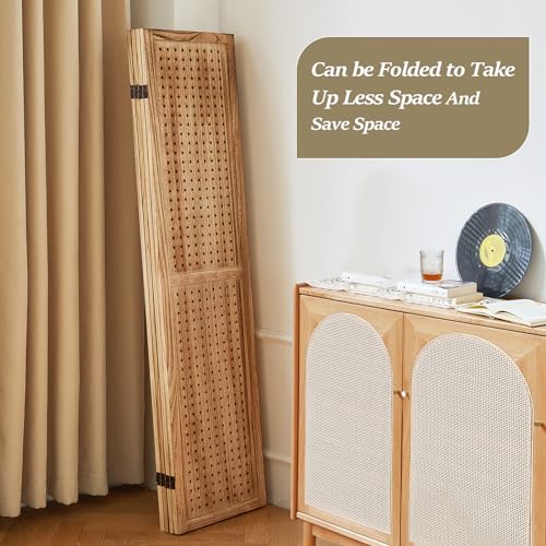 Wooden Pegboard Room Divider, 5.6Ft Folding Privacy Screen P5676