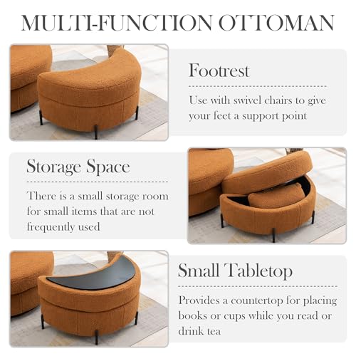 Oversized Swivel Barrel Chair with Ottoman, Chenille, Beige X252712