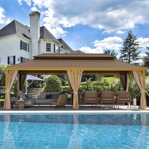 12x16 ft Hardtop Gazebo with Galvanized Steel Roof, Curtains and Netting V821