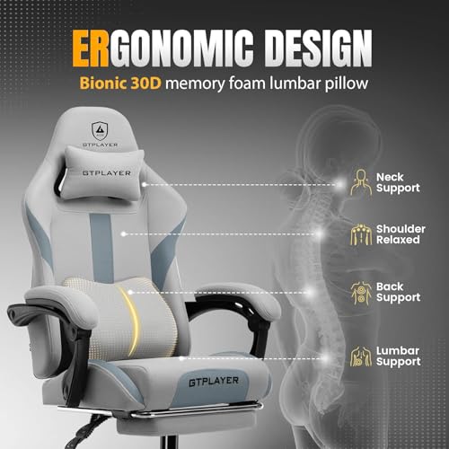 Gaming Chair Ergonomic Office Chair with Foot Rest, Breathable Fabric Computer Chair with Headrest and Lumbar Support V504535
