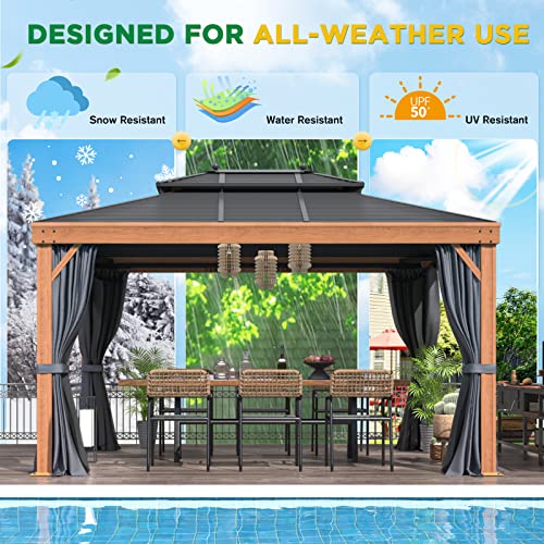 12x20 Hardtop Gazebo Double Roof Galvanized Steel Outdoor Aluminum Frame with Netting and Curtains M3306