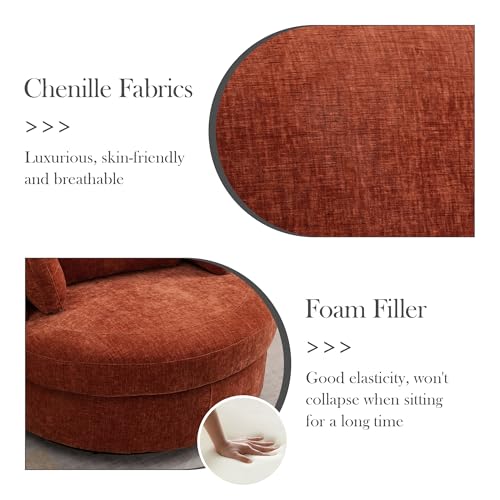 Oversized Swivel Barrel Chair with Ottoman, Chenille, Beige X252712