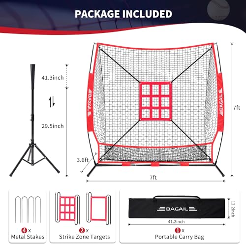 Baseball & Softball Practice Net with Bow Frame, Portable with Batting Tee and Carry Bag F660