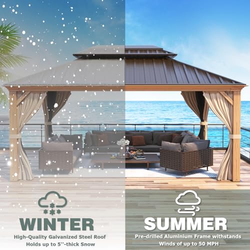 12x16 ft Hardtop Gazebo with Galvanized Steel Roof, Curtains and Netting V821