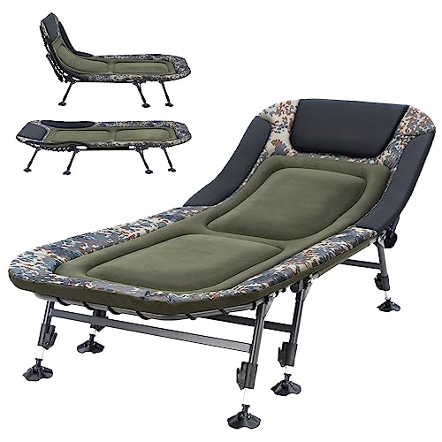 XL Folding Camping Cot with Mattress for Adults, Oversized Camping Bed with Carry Bag, 180° Adjustable Recliner, Portable Outdoor Lounger for Camping, Hiking, Outdoor, Green