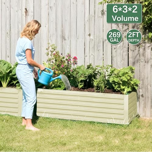 Galvanized Raised Garden Bed 8x4x2ft, Large Metal Planter Box for Vegetables, Flowers, Herbs J9369
