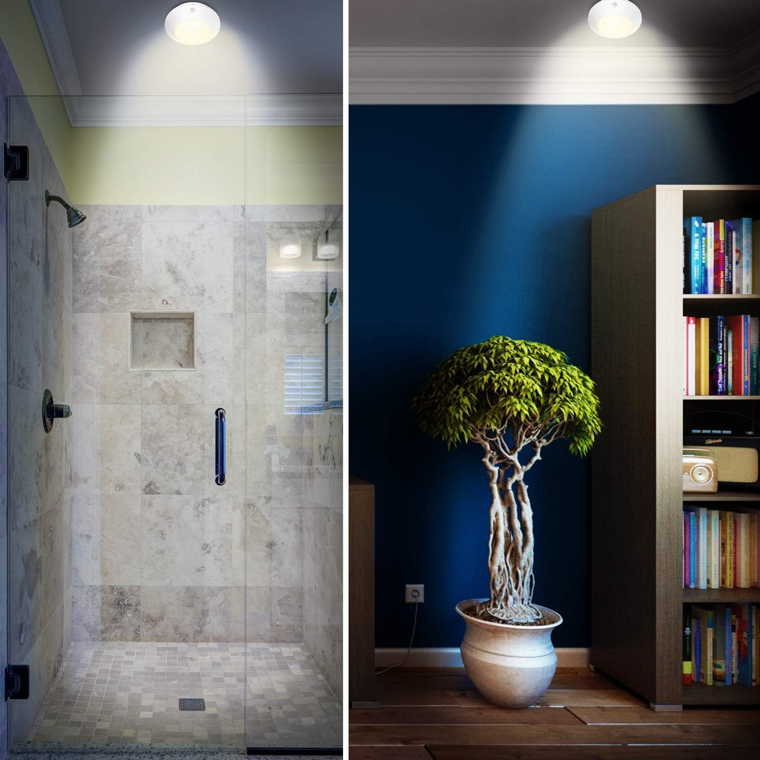 Motion Sensor Ceiling Light Cordless Battery Powered LED Warm White for Indoor B182757