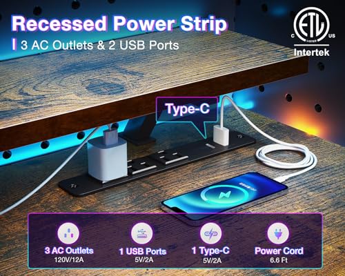 Reversible Gaming Desk with USB Charging Port and LED Lights, 40 Inch Computer Desk with Storage Shelves C134