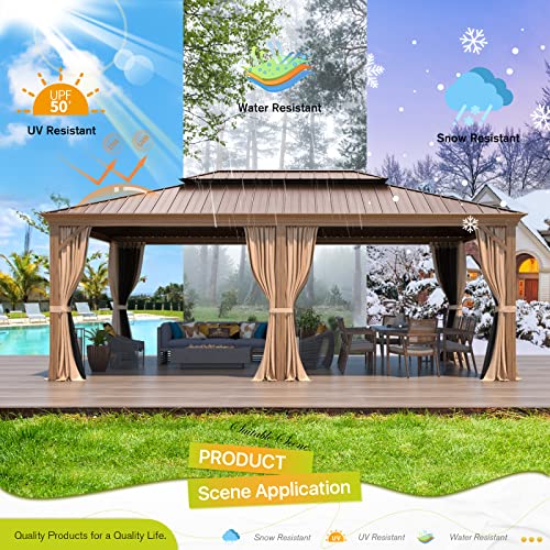 12x16 ft Hardtop Gazebo with Galvanized Steel Roof, Curtains and Netting V821