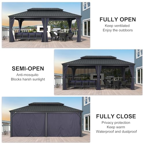 10' x 14' Permanent Hardtop Gazebo with Galvanized Steel Double Roof, Curtains and Netting Included M96664