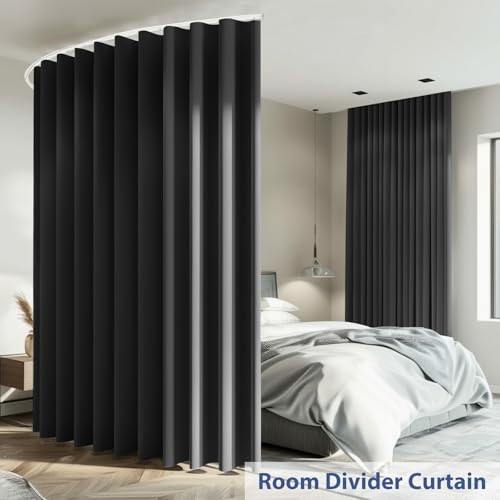 Ceiling Mounted Room Divider Curtain Track Set, Blackout Panel, White Rail, 8.3 x 7 ft K66131