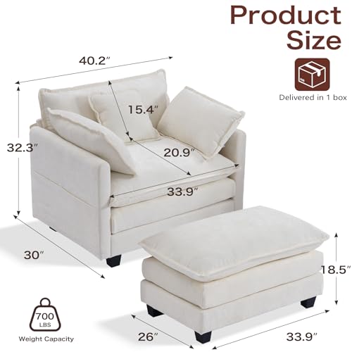 Chenille Lounge Chair with Ottoman, Beige W1064