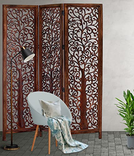 4 Panel Folding Wood Room Divider, Antique Brown, 72 x 80 L396608