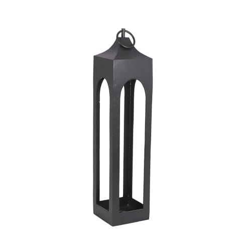 Large Black Lantern, Rustic Metal Decorative Lantern with Glass Panels, Candle Holder for Indoor & Outdoor, Home Decor for Patio, Garden & Tabletop, Hanging Lantern for Parties & Weddings
