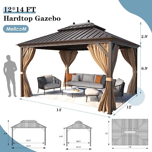 12x16 ft Hardtop Gazebo with Galvanized Steel Roof, Curtains and Netting V821