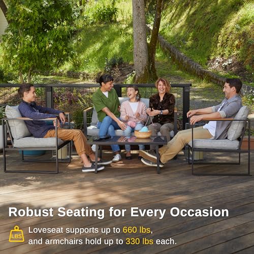 4-Piece Outdoor Patio Set with Sofa and Tempered Glass Table F97509