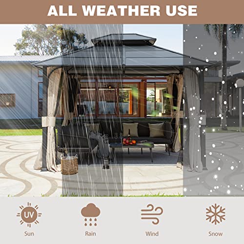 12x20 Hardtop Gazebo Double Roof Galvanized Steel Outdoor Aluminum Frame with Netting and Curtains M3306
