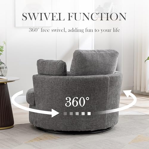 Oversized Swivel Barrel Chair with Ottoman, Chenille, Beige X252712