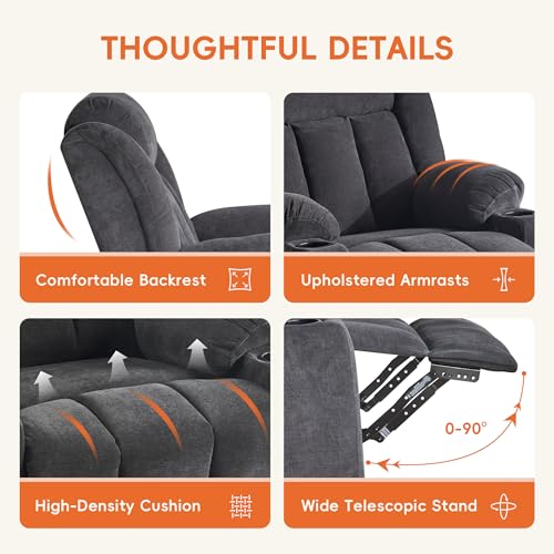 Swivel Recliner Chair for Adults with Massage and Heat, Fabric, Lime Gray B7507