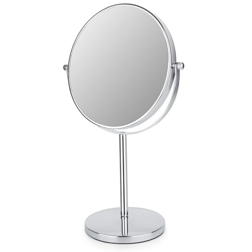 8" Makeup Mirror with Lights, Rechargeable 1x/10x LED Lighted Magnifying Mirror with 3 Colors, 360° Rotation Rechargeable Double Sided Mirror, Touch Dimming, Adjustable Height