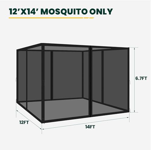 10 x 10 ft Gazebo Mosquito Netting with Zippers, 4-Panel Sidewall, Black T86124