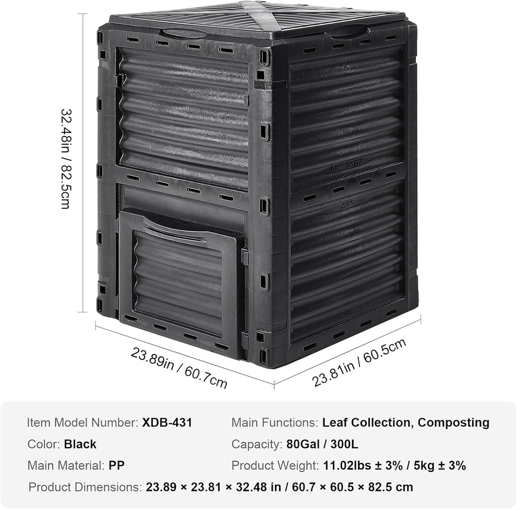 Garden Compost Bin 80 Gallon, Outdoor Composter with Top Lid and Bottom Door D9519
