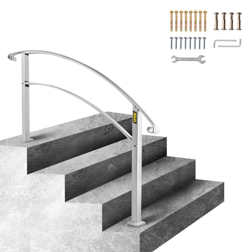 VEVOR Handrail for Outdoor Steps, 2-3 Steps Outdoor Handrail, Adjustable Metal Staircase Handrail, Thickened Stair Railings for Porch Railing, Deck Handrail