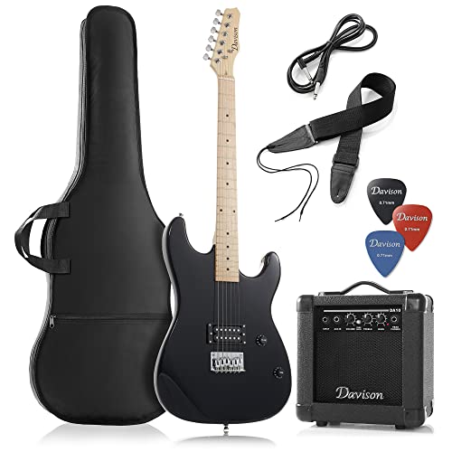 Full Size Electric Guitar with 10-Watt Amp, Black, Right Handed Beginner Kit D640