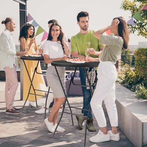 Folding Round Bar Table, HDPE Top with Gray Metal Finish, Black F15045