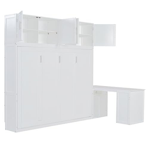 Twin Murphy Bed with Wall Frame, Closet, Drawers and Desk, White D510253