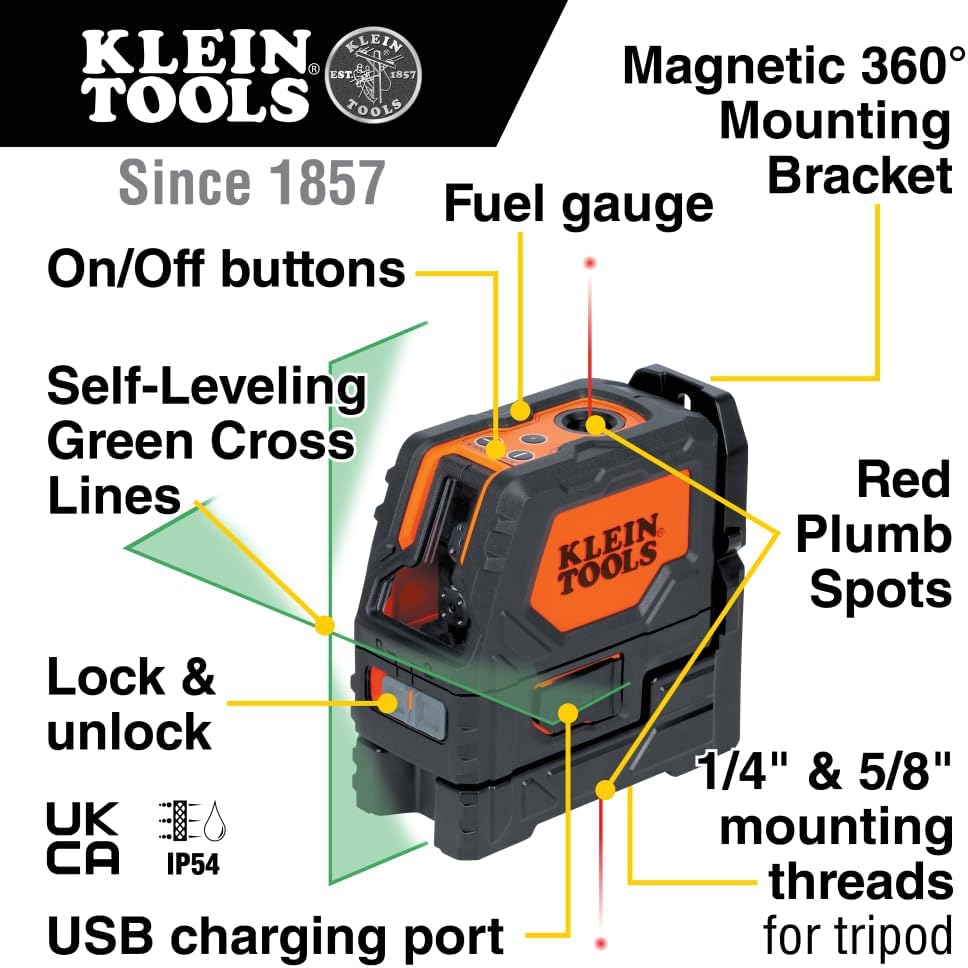 Self-Leveling Laser Level, Rechargeable, Cross-Line with Magnetic Mounting Clamp E839