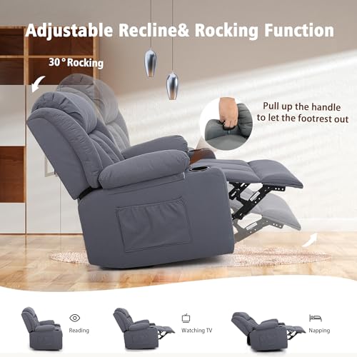 Swivel Recliner Chair for Adults with Massage and Heat, Fabric, Lime Gray B7507