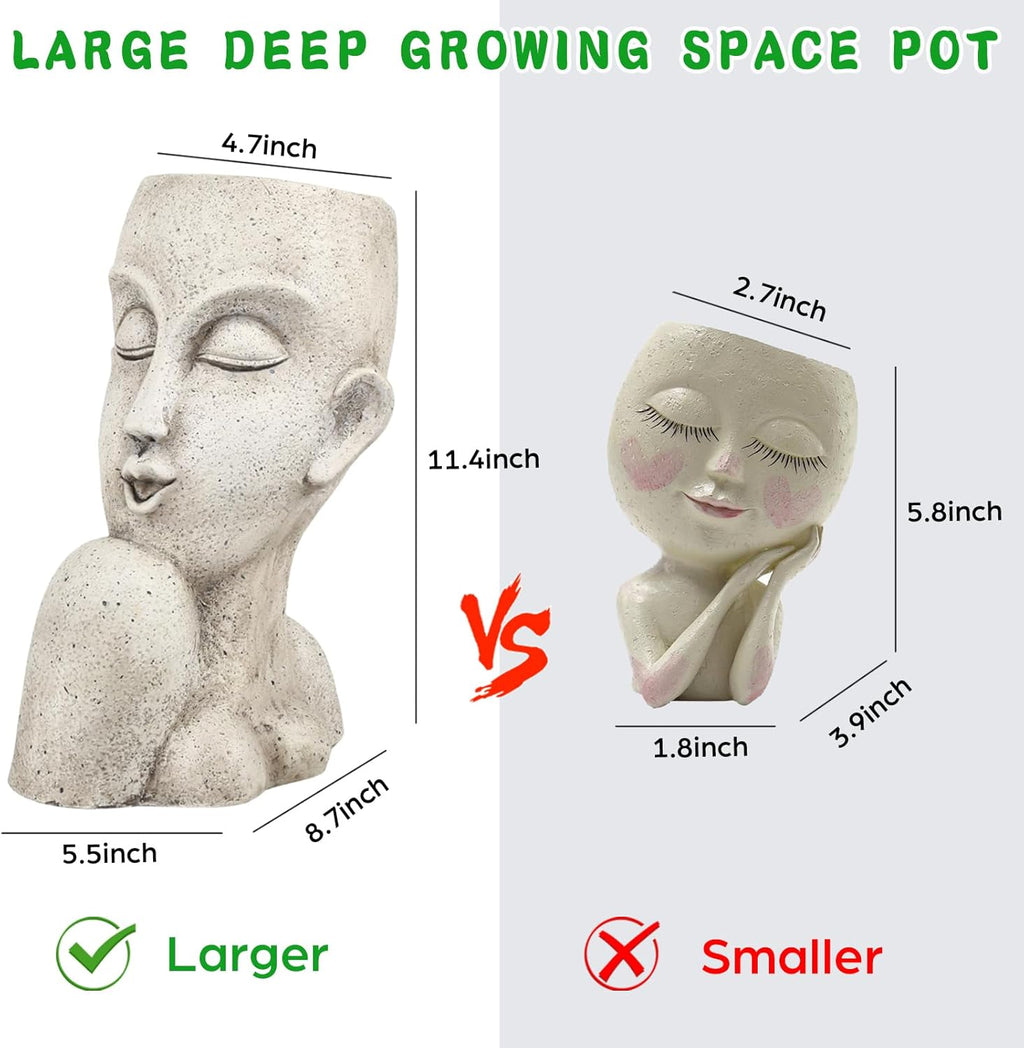 Face Head Planter Pot for Indoor Outdoor Plants with Drainage Hole V80524