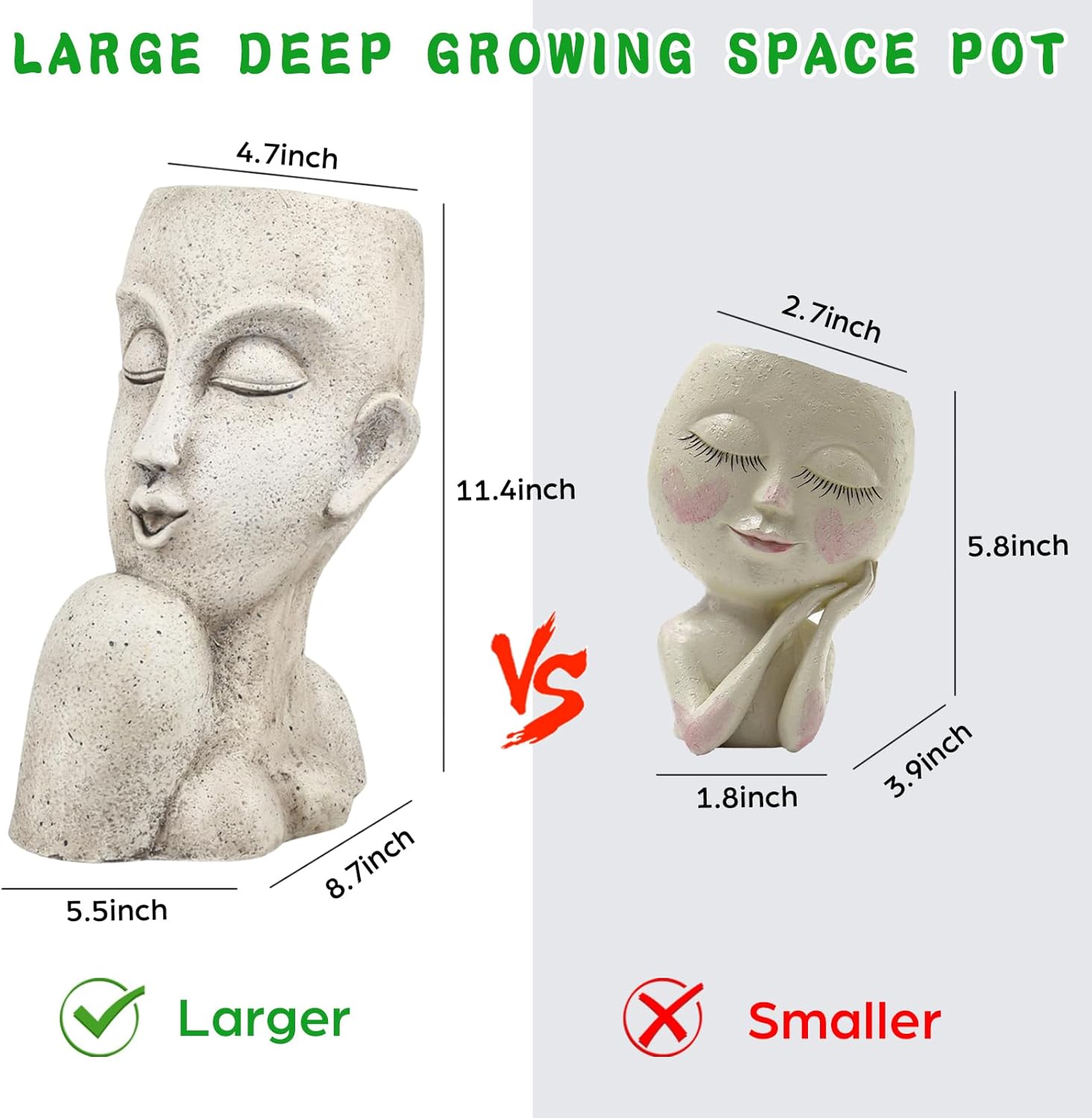 Face Head Planter Pot for Indoor Outdoor Plants with Drainage Hole V80524