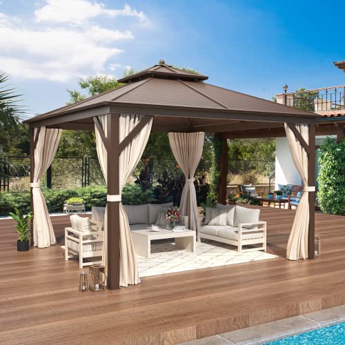 12x20 Hardtop Gazebo Double Roof Galvanized Steel Outdoor Aluminum Frame with Netting and Curtains M3306