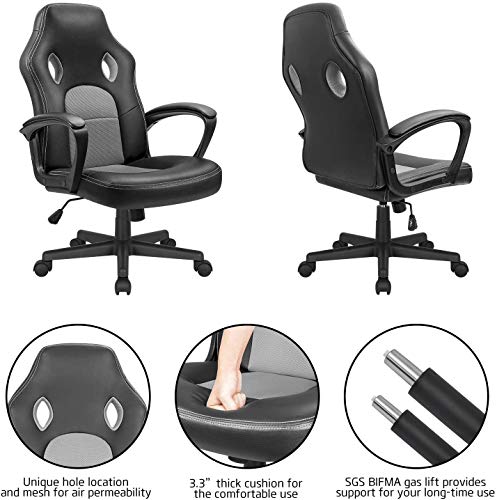 High Back Ergonomic Leather Gaming Chair, Adjustable (Blue) R643180