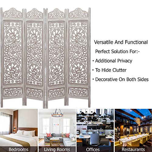4 Panel Folding Wood Room Divider, Antique Brown, 72 x 80 L396608