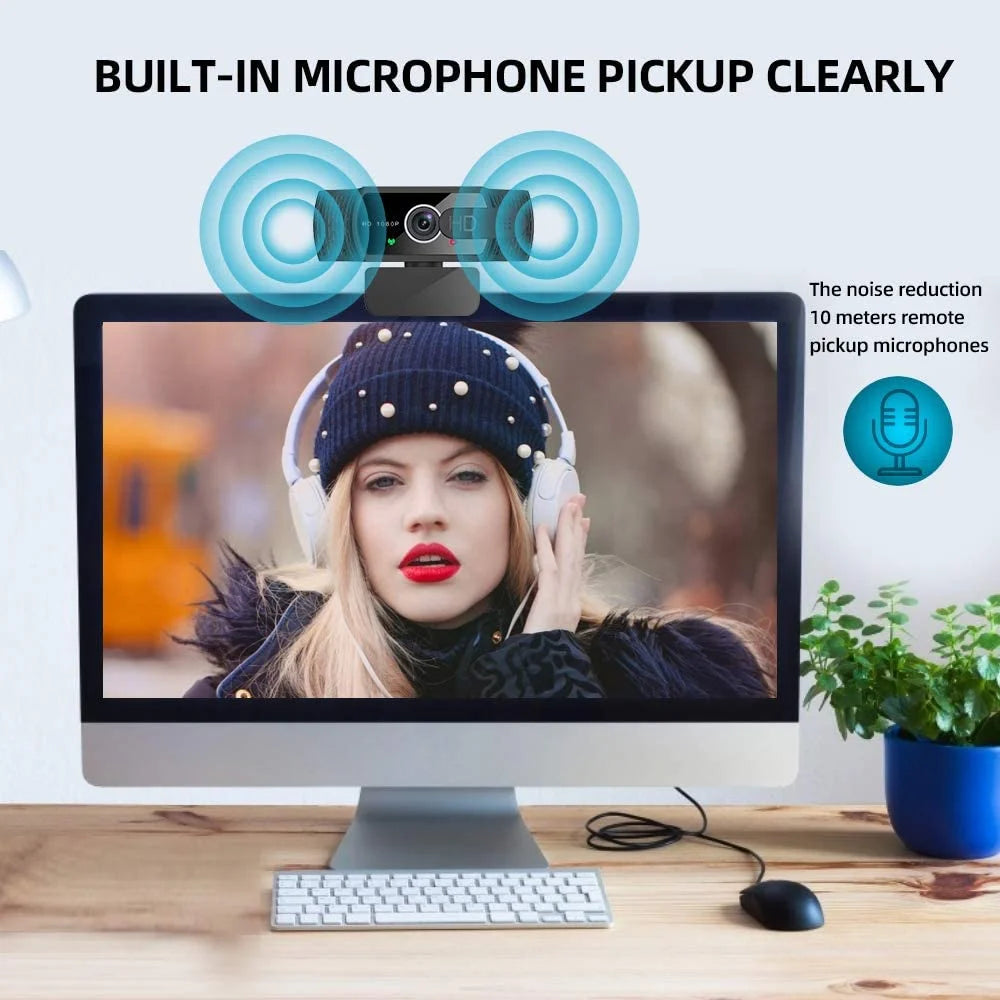 Webcam with Microphone, 1080P HD, Privacy Shutter and Tripod Stand V710748