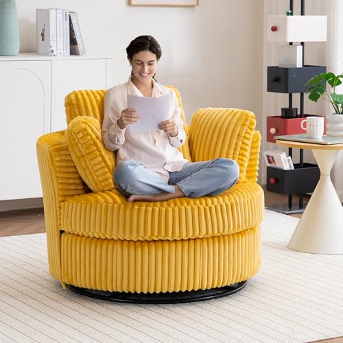 Swivel Barrel Chair with Ottoman for Living Room Bedroom, White W553228