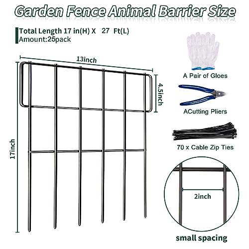 Animal Barrier Fence, No Dig Garden Decorative Fence, Rustproof Metal, 27ft x 17in O580793