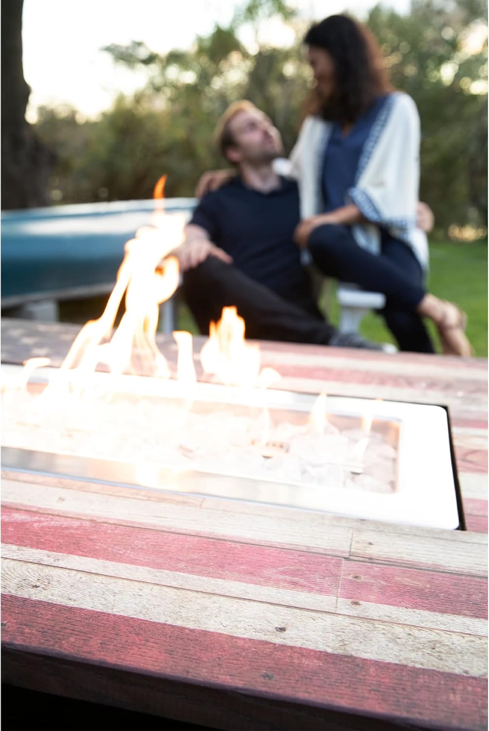 Patio Gas Fire Pit with White Fire Glass and Cover T424