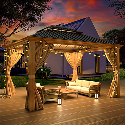 12x16 ft Hardtop Gazebo with Galvanized Steel Roof, Curtains and Netting V821